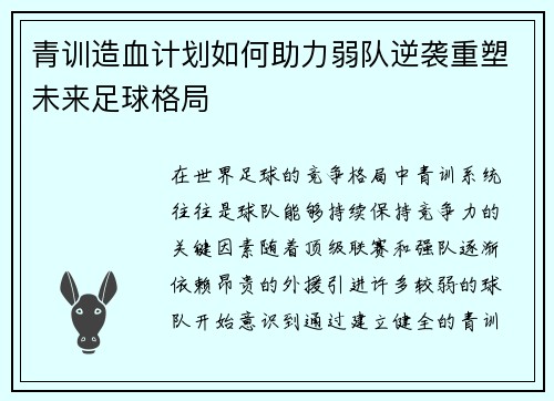 青训造血计划如何助力弱队逆袭重塑未来足球格局